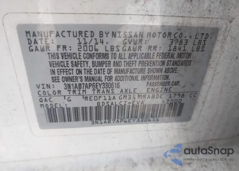 2014 Nissan Sentra S from USA, damaged, VIN 3N1AB7AP6EY330616